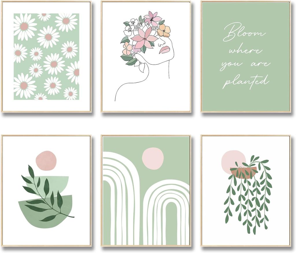Sage Green Room Decor Aesthetic,Boho Matisse Wall Art Prints,Cute Flower Posters for Bedroom,Aesthetic Room Decor for Teen Girls College Girls Dorm Wall Decor (Unfarmed, 8"x10")