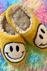 smiley slippers, cozy slippers, girls slippers, preppy slippers