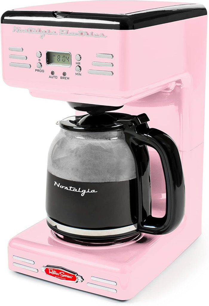 Nostalgia Retro 12-Cup Programmable Coffee Maker With LED Display, Automatic Shut-Off & Keep Warm, Pause-And-Serve Function, Pink