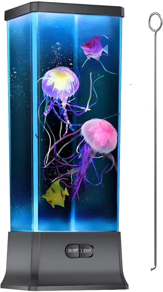 COLORLIFE Electric Jellyfish Tank Table Lamp with Color Changing Light Gift for Kids Men Women Home Deco for Room Mood Light for Relax(Black), amazon, the preppy store