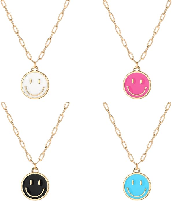 Godyce Smile Pendant Necklace Smile Face Chain Necklace Paperclip Necklace Cute Round Pendant Necklace Preppy Jewelry for Women Ladies, Amazon, The Preppy Store
