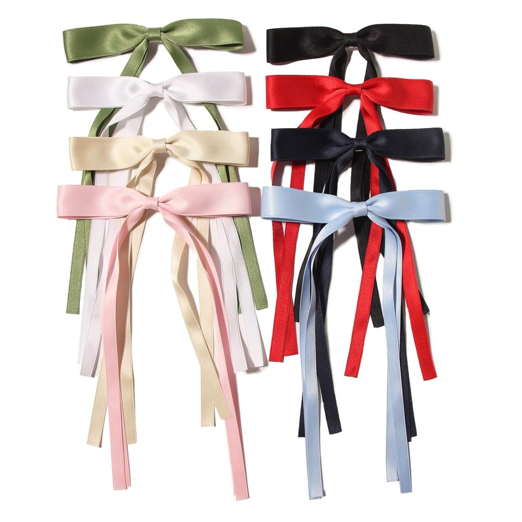 LFOUVRE 8pcs Long Tail Bow Hair Clips for Women - Ribbon Bowknot Barrettes with Tassel Claw for Hair Accessories, amazon, the preppy store