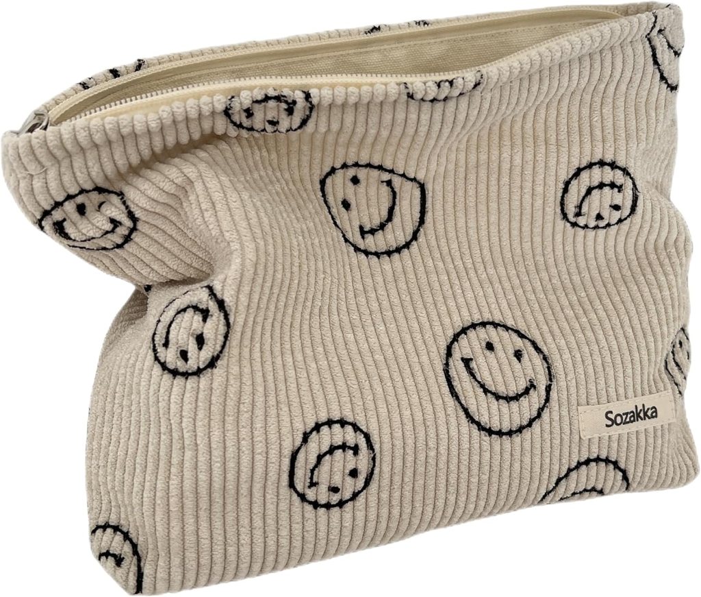 Cosmetic Bags for Women - Corduroy Cosmetic Bag Aesthetic Women Handbags Purses Smile Dots Makeup Organizer Storage Makeup Bag Girls Case Bags (Beige), Amazon, The Preppy Store
