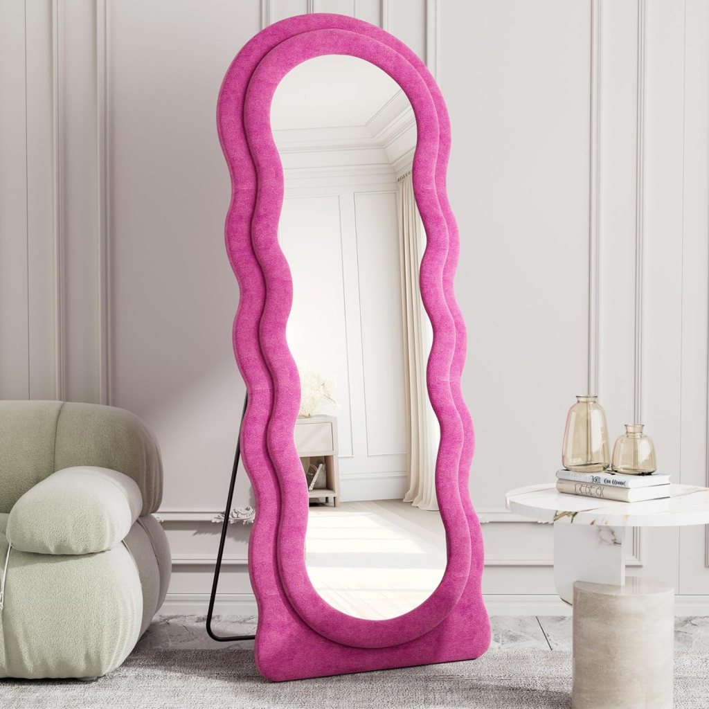 Full Length Mirror, 63"x24" Wavy Floor Mirror, Arched Standing Mirror Full Length, Cloud Shaped Flannel Wall Mirror, Dressing Body Mirror Hanging or Leaning Against Wall for Bedroom (Pink), Amazon, The Preppy Store