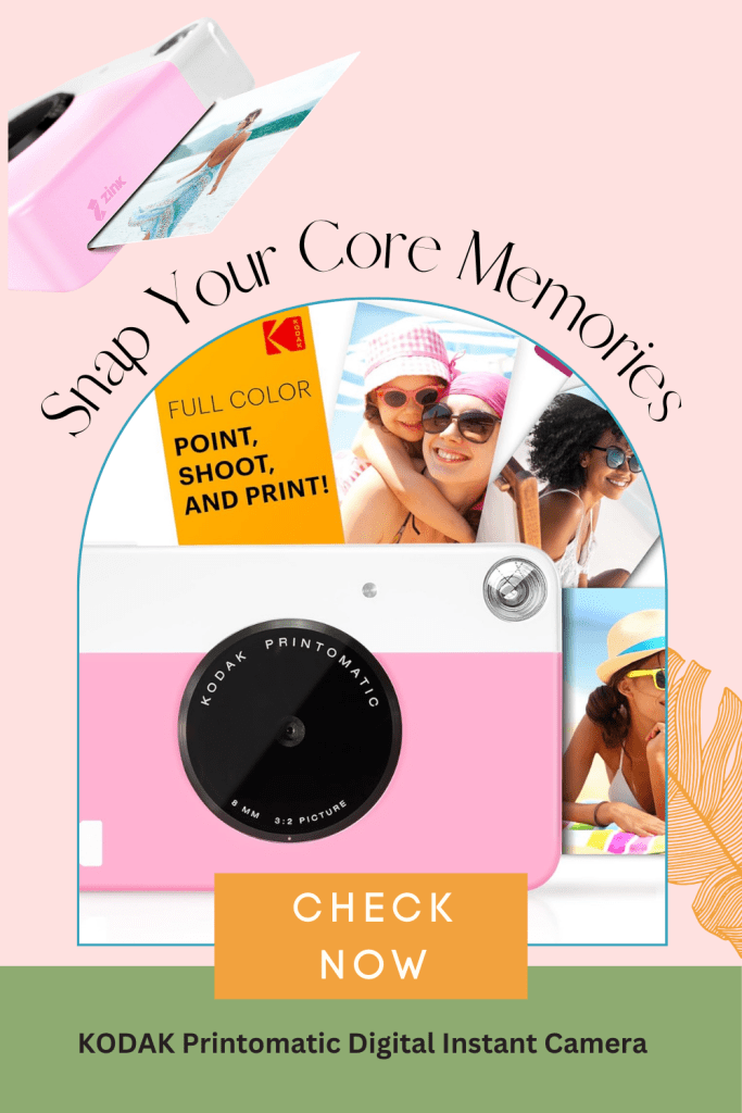 KODAK Printomatic Full-Color Instant Print Digital Camera, Colorful Photos On Zink 2x3" Sticky-Back Photo Paper, portable camera, gift for Birthday, Christmas, Holiday, pink camera, amazon
