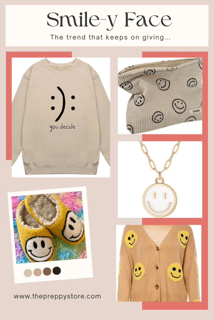 Smiley Face clothing, Smile Face slippers, smile necklace, smile face shirts, emoji shirts, sweatshirts, fashion, amazon, The Preppy Store, 