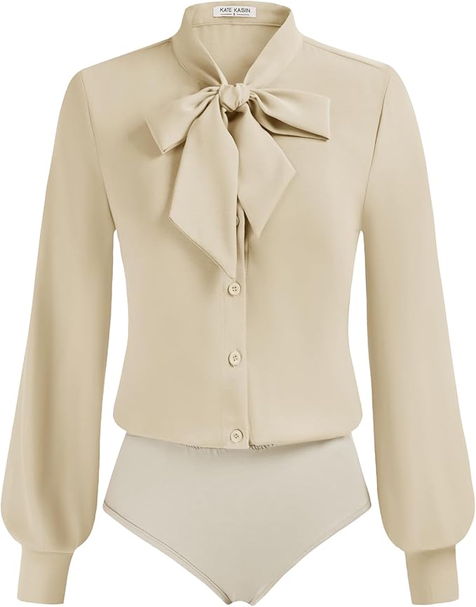 Bow Tie Neck Office Blouse Button Down Long Sleeve Bodysuits Blouse Top, Amazon, Preppy Store, Spring and Summer Fashion Trends, Bows